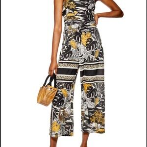Topshop Black and Yellow Leaf Print Jumpsuit tropical size 8